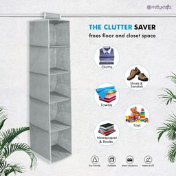 PrettyKrafts 5 Tiers Clothes Hanging Organizer, Wardrobe for Regular Garments, Shoes Storage Cupboard, Hanger Bag , Beige image 3
