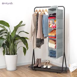 PrettyKrafts 5 Tiers Clothes Hanging Organizer, Wardrobe for Regular Garments, Shoes Storage Cupboard, Hanger Bag , Beige image 4