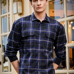 HERE&NOW Men Spread Collar Tartan Checked Casual Shirt-picture-32