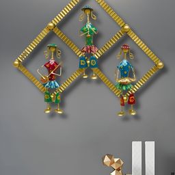 ANSHIKA INTERNATIONAL Gold-Toned & Green Textured Tribal Musicians Doll Metal Wall Decor-image-43