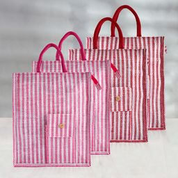 Kuber Industries 4 Pcs Printed Jute Handheld Bag image 1