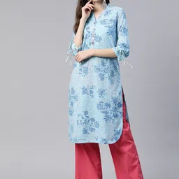 Rangriti Women Blue Floral Printed Kurta-image-7