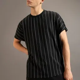 Bewakoof Black Relaxed Fit Striped T-Shirt-image-72