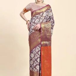 JUST FASHION Purple Silk Woven Saree With Unstitched Blouse-picture-12