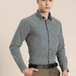Hancock Dark Green Cotton Slim Fit Printed Shirt-image-39