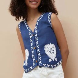 Colour Me By Melange Blue Cotton Regular Fit Embroidered Top-picture-40