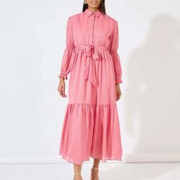 Styli Pink Self Pattern Maxi Dress-image-87