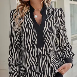 Stylecast X Slyck Animal Printed Mandarin Collar Top-51
