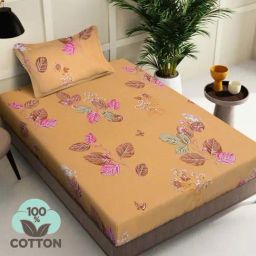 Klotthe Yellow 400 TC Cotton Single Bedsheet with Pillow Cover-image-17