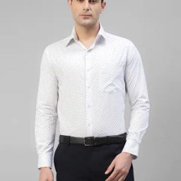 Hancock White Cotton Slim Fit Printed Shirt-image-99