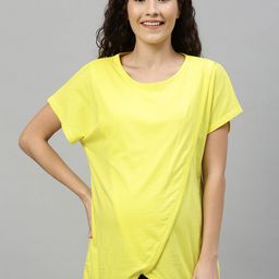 Nejo Women Yellow Solid Maternity & Nursing Knitted Layered Pure Cotton Top-picture-32