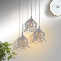 Homesake 3-Lights Round Cluster White Metal Lotus Pendant Light - Set of 1 (Bulb not included)-18