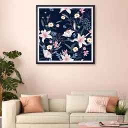 999store Blue & Pink Flower And Leaves Printed Canvas Painting-47