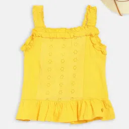 Blue Giraffe Kids Yellow Cotton Embroidered Top-image-72