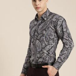 Hancock Black Cotton Slim Fit Printed Shirt-image-86