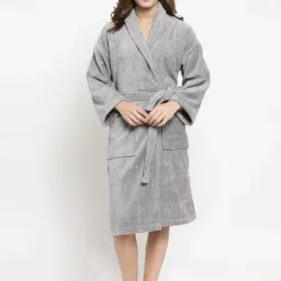 Trident Cloud Grey Cotton 350 GSM Bathrobe for Women (Large)-image-33