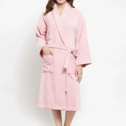 Trident Rose Pink Cotton 350 GSM Bathrobe for Women (Large)-13