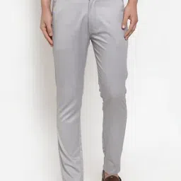 Jainish Grey Cotton Tapered Fit Flat Front Trousers-image-97