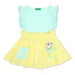 United Colors of Benetton Kids Aqua Blue & Yellow Solid Dress-picture-10