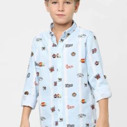 Jack & Jones Junior Cashmere Blue Cotton Printed Full Sleeves Shirt-image-11