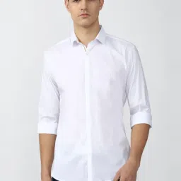 V Dot White Cotton Skinny Fit Shirt-image-24