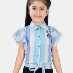 poplins Kids Blue & White Cotton Color Block Top-image-81