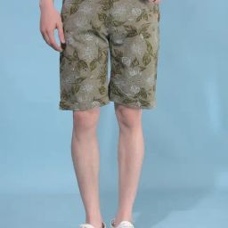 Crimsoune Club Olive Cotton Slim Fit Floral Print Shorts-picture-33
