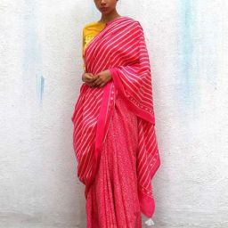 Chidiyaa Pink Paakhi Firelight Handprinted Cotton Sarees-picture-21