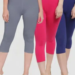 Gracit Grey & Pink Mid Rise Capris - Pack Of 3-image-47