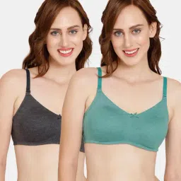 Rosaline by Zivame Green & Charcoal Half Coverage Double Layered T-Shirt Bra - Pack of 2-image-40