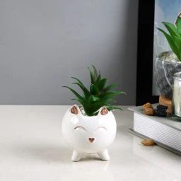 Tayhaa White & Green Plastic Succulent Artificial Plant with Pot-16