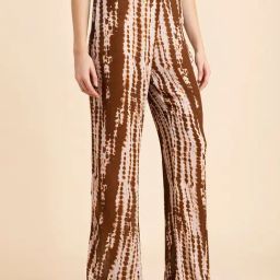 Moomaya Brown & White Printed Regular Fit High Rise Palazzos-picture-14
