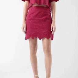 RAREISM Pink Cotton Embroidered Skirt-image-80