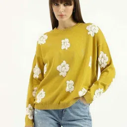 United Colors Of Benetton Lime Cotton Regular Fit Floral Print Sweater-picture-36