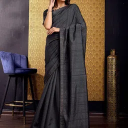 DIVASTRI Embellished Beads and Stones Silk Blend Tussar Saree-picture-13