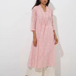 Zuba by Westside Light Pink Floral Embroidered A-Line Kurta-image-55