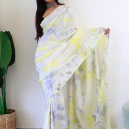 Saree Mall White Printed Sarees With Unstitched Blouse-image-52