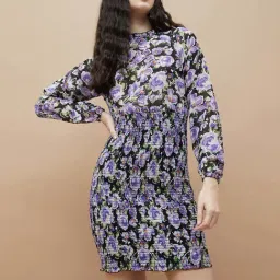 Ginger by Lifestyle Black & Purple Printed Bodycon Dress-image-71