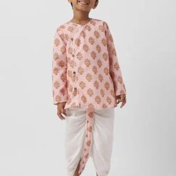 Nauti Nati Boys Peach Cotton Regular Fit Kurta with Dhoti-picture-12