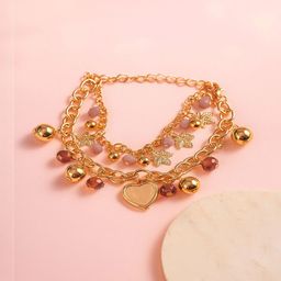 Jewelz Gold-Plated Artificial Beaded Gold Charm Wraparound Bracelet-image-89