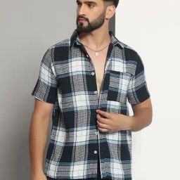 CHIMPAAANZEE Navy Blue Regular fit Checks Casual Shirt-image-95