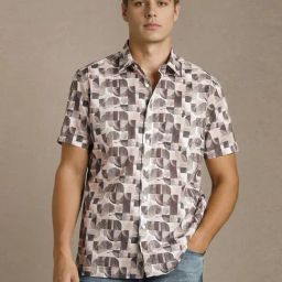 Louis Philippe Pink Slim Fit Printed Shirt-picture-6