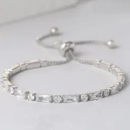 DressBerry Silver-Plated American Diamond Studded Charm Bracelet-image-68