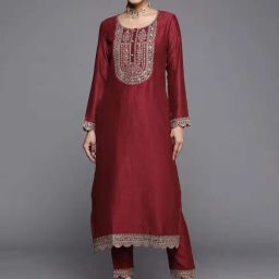 Libas Maroon Embroidered Straight Kurta-image-21