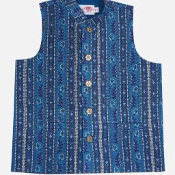 Little Bansi Boys Blue Regular Fit Printed Nehru Jacket-image-40