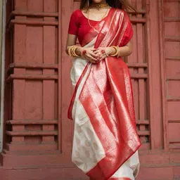 PHEASANT Woven Design Zari Saree With Unstitched Blouse-picture-38