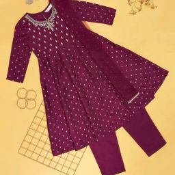 Akkriti by Pantaloons Kids Wine Embroidered Kurta Set-image-41
