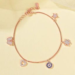 Touch925 925 Silver Butterfly Charm Evil Eye Bracelet-image-43