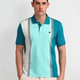 Arrow Sport Blue Cotton Regular Fit Striped Polo T-Shirt-image-35