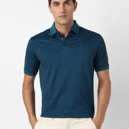 Van Heusen Navy Cotton Regular Fit Printed Polo T-Shirt-image-52